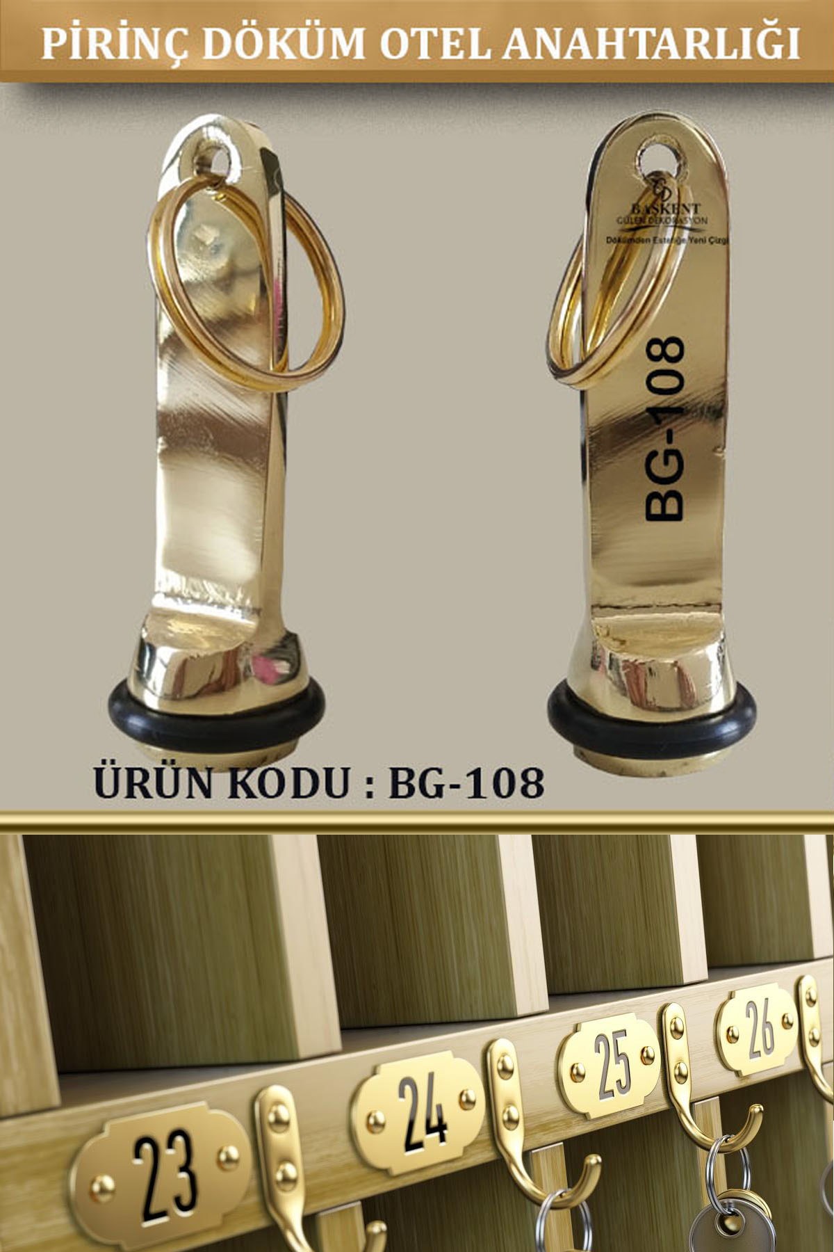 BG-108 Pirinç Otel Anahtarlığı