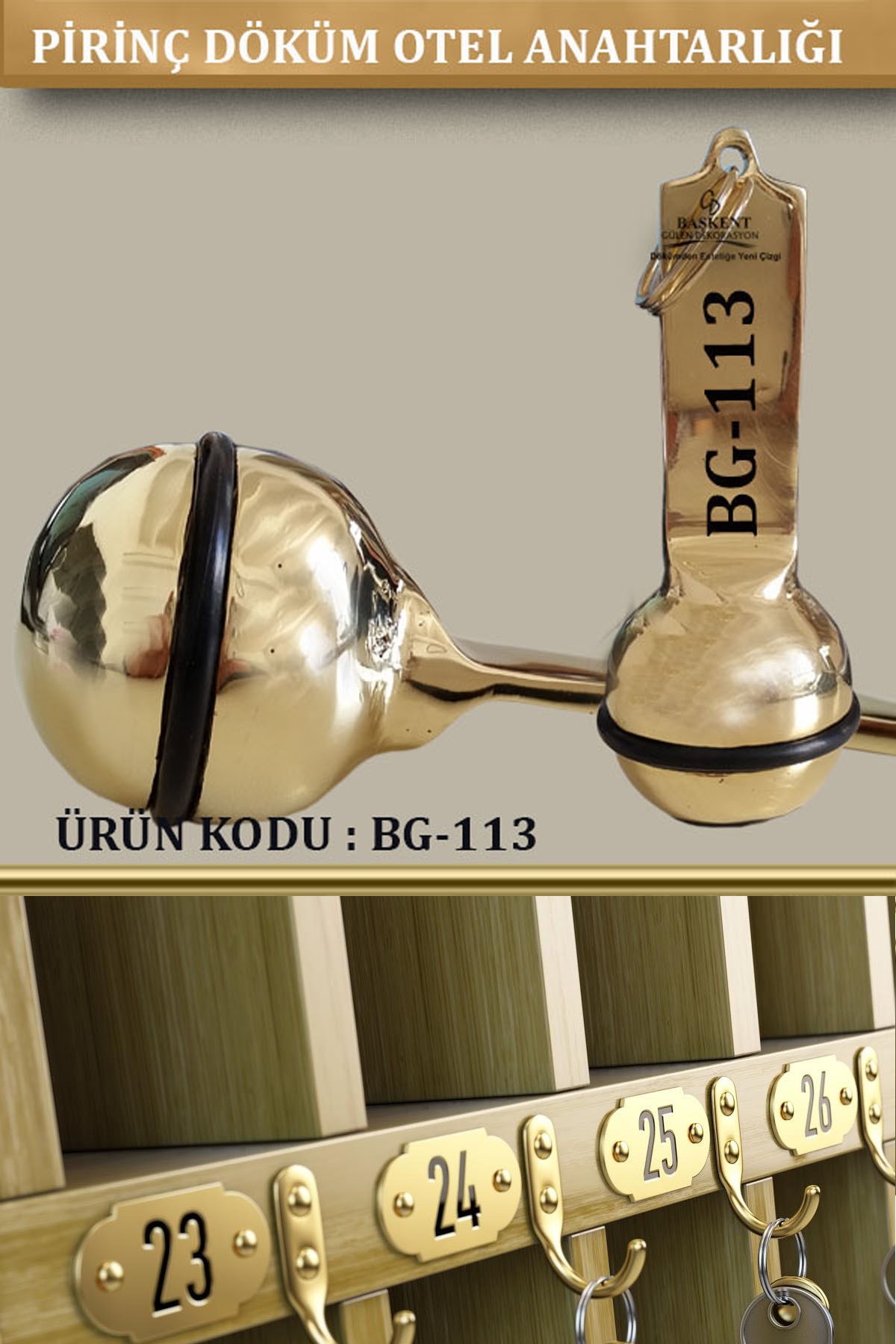 BG-113 Pirinç Otel Anahtarlığı
